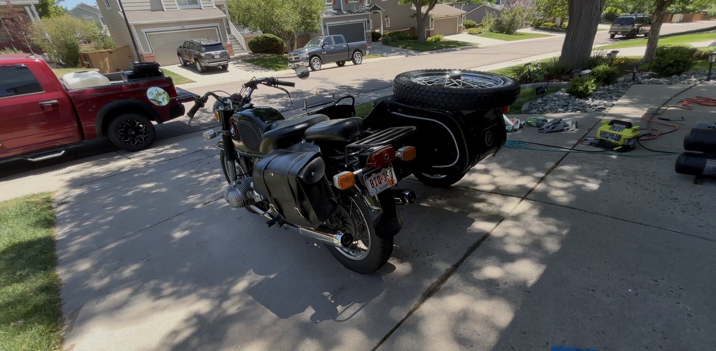 1972 BMW rear three-quarter view with sidecar