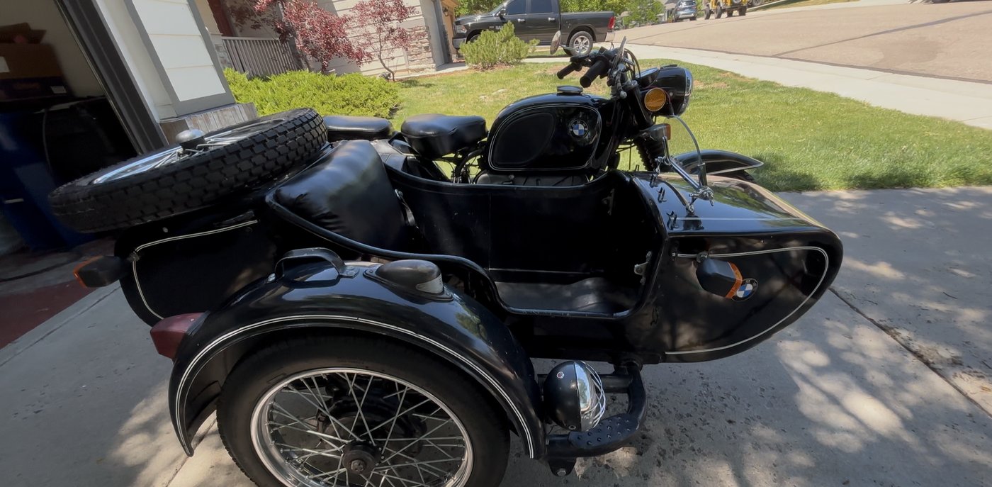 1972 BMW sidecar and rear wheel close-up