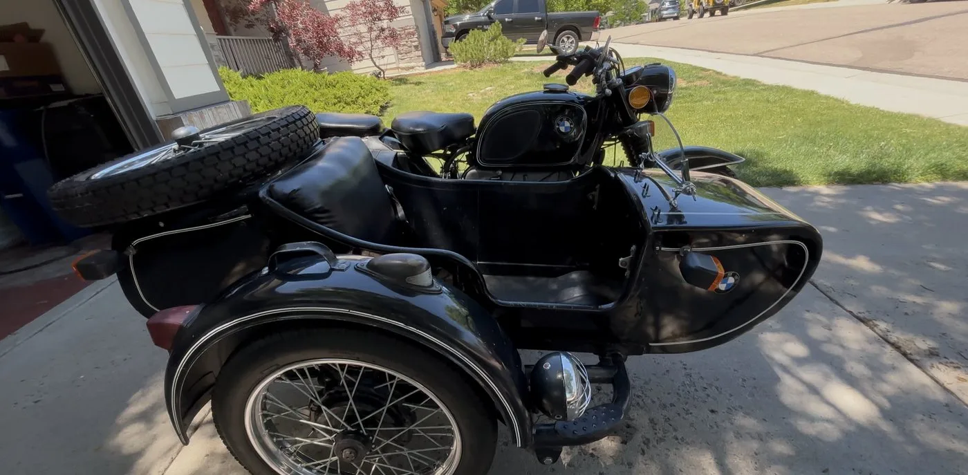 1972 BMW sidecar and rear wheel close-up