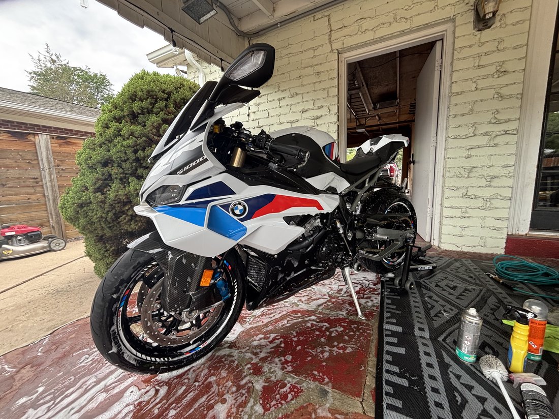 BMW S1000RR full side view during wash