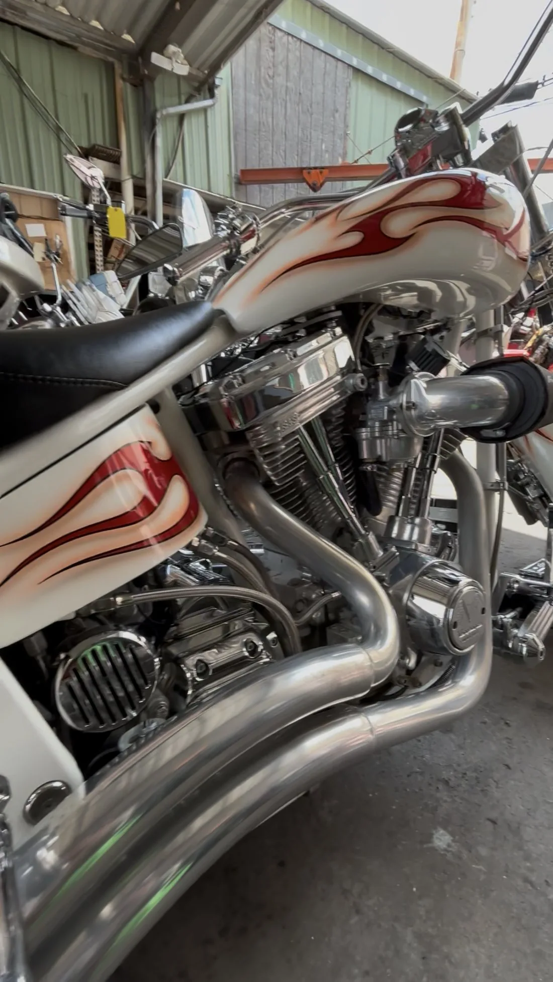 Custom Harley flame tank and S&S engine close-up