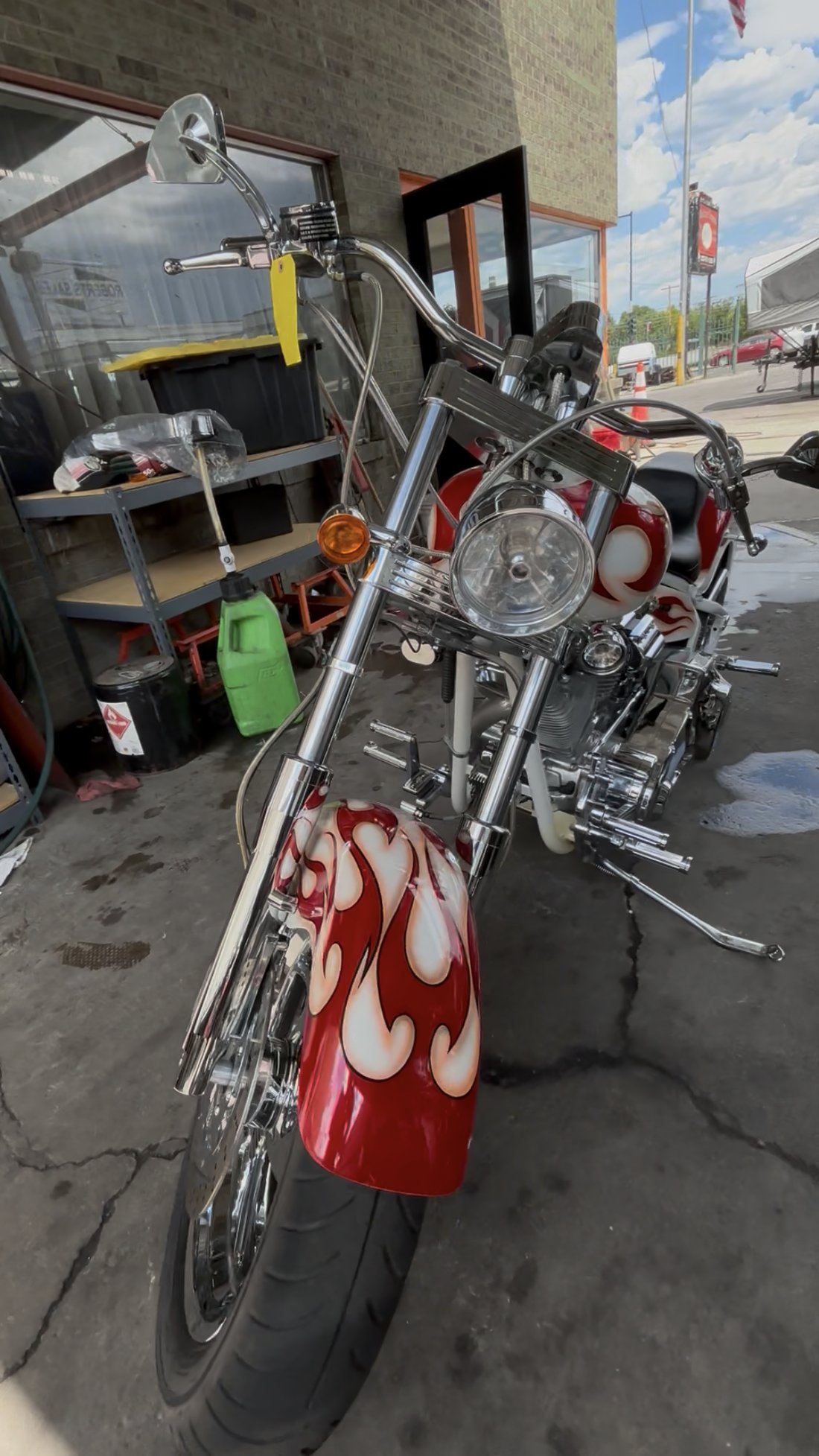 Custom Harley front fender flame paint and headlight
