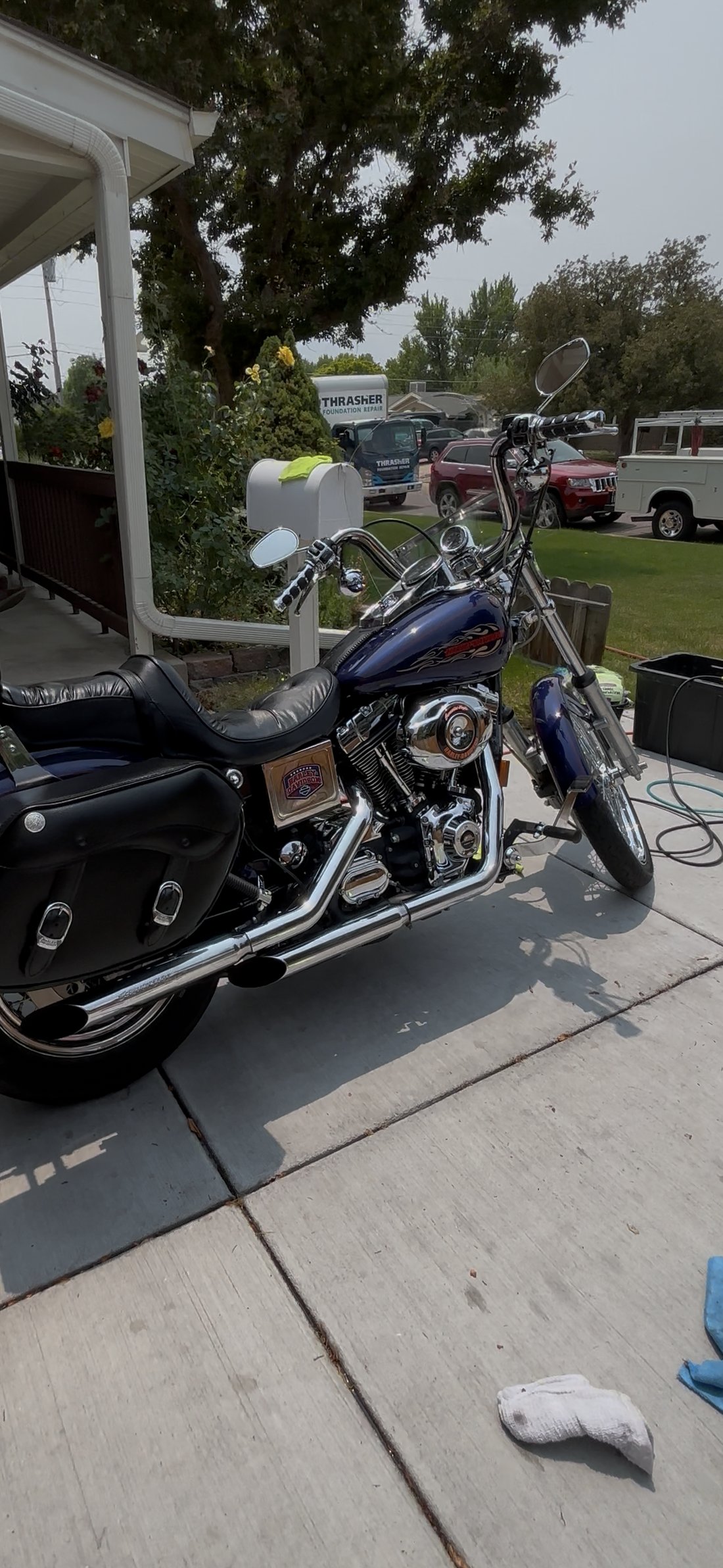 Harley front three-quarter in driveway