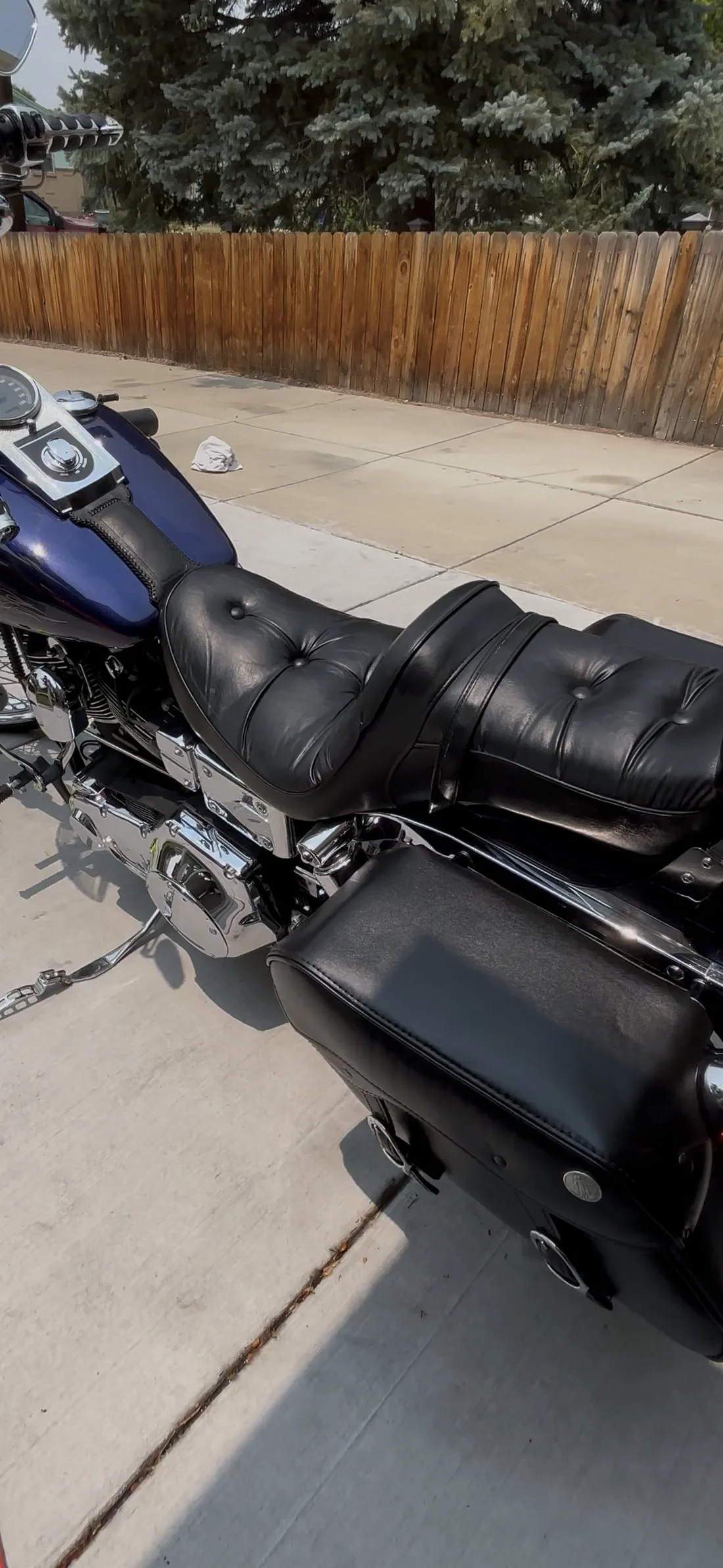 Harley seat and saddlebag close-up