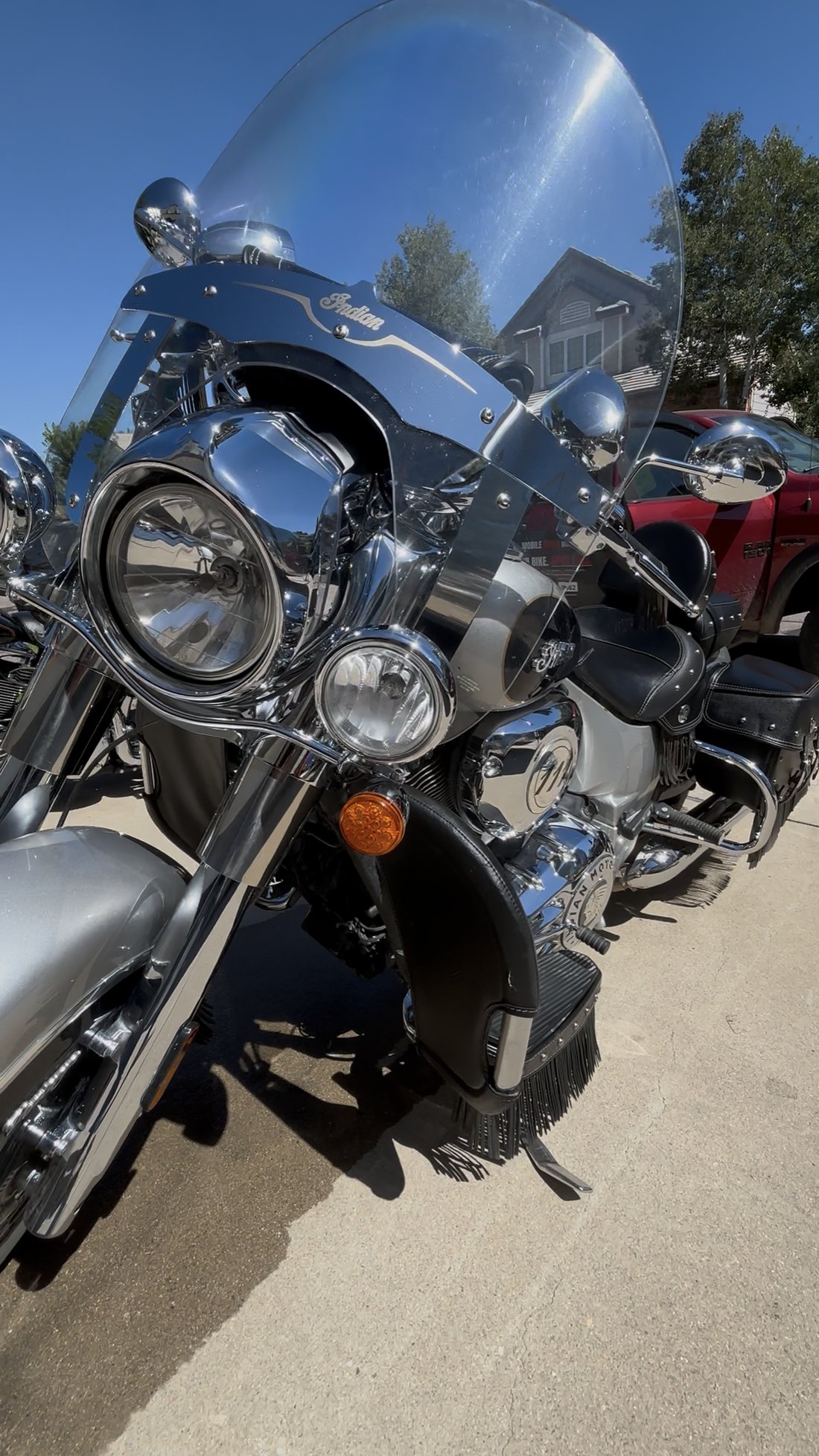 Indian Chief front headlight and windshield close-up