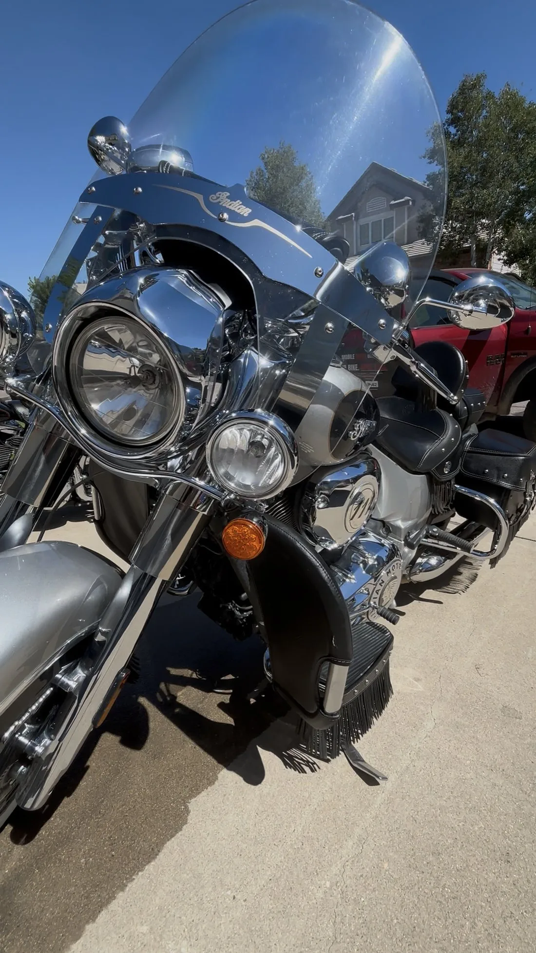 Indian Chief front headlight and windshield close-up